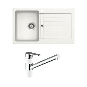 SCHOCK TYPOS SINGLE BOWL KITCHEN SINK WITH LEFT HAND DRAINER AND PULL OUT KITCHEN MIXER ALPINA 860MM