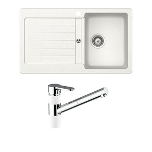 SCHOCK TYPOS SINGLE BOWL KITCHEN SINK WITH RIGHT HAND DRAINER AND PULL OUT KITCHEN MIXER ALPINA 860MM
