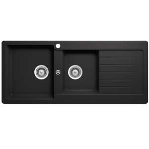 SCHOCK TYPOS 1 & 3/4 BOWL KITCHEN SINK WITH LEFT HAND DRAINER NERO 1160MM