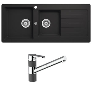 SCHOCK TYPOS 1 & 3/4 BOWL KITCHEN SINK WITH LEFT HAND DRAINER AND KITCHEN MIXER ONYX 1160MM