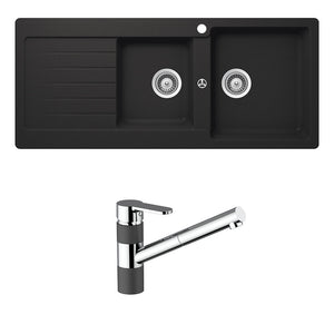 SCHOCK TYPOS 1 & 3/4 BOWL KITCHEN SINK WITH RIGHT HAND DRAINER AND KITCHEN MIXER ONYX 1160MM