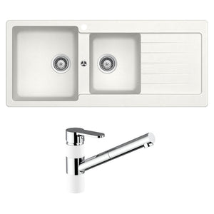 SCHOCK TYPOS 1 & 3/4 BOWL KITCHEN SINK WITH LEFT HAND DRAINER AND KITCHEN MIXER ALPINA 1160MM