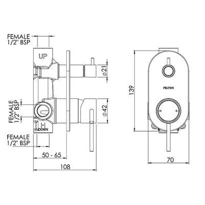 FELTON TATE DIVERTER MIXER 139MM BRUSHED BRONZE AND BLACK