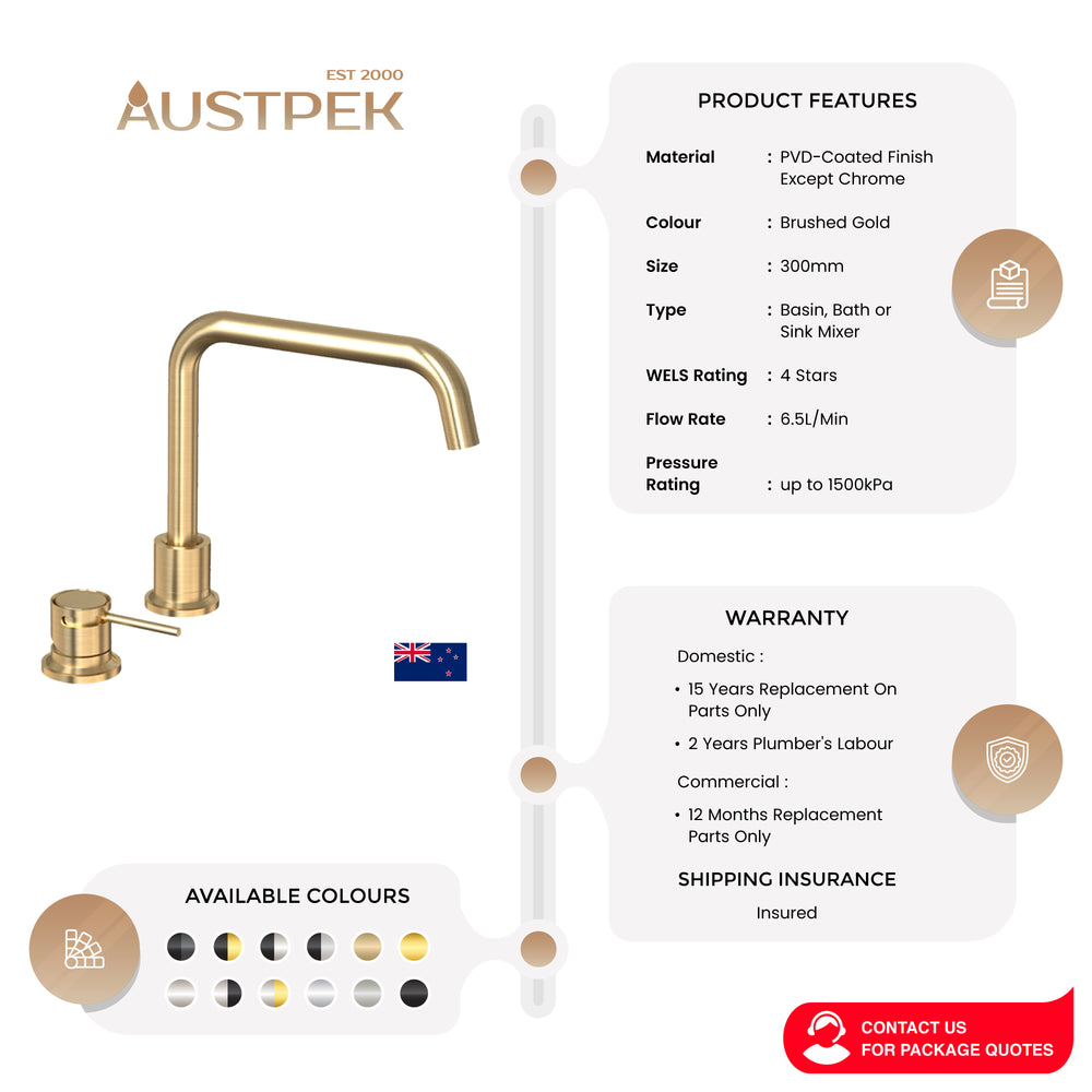 FELTON TATE DECK MOUNTED MIXER 300MM BRUSHED GOLD