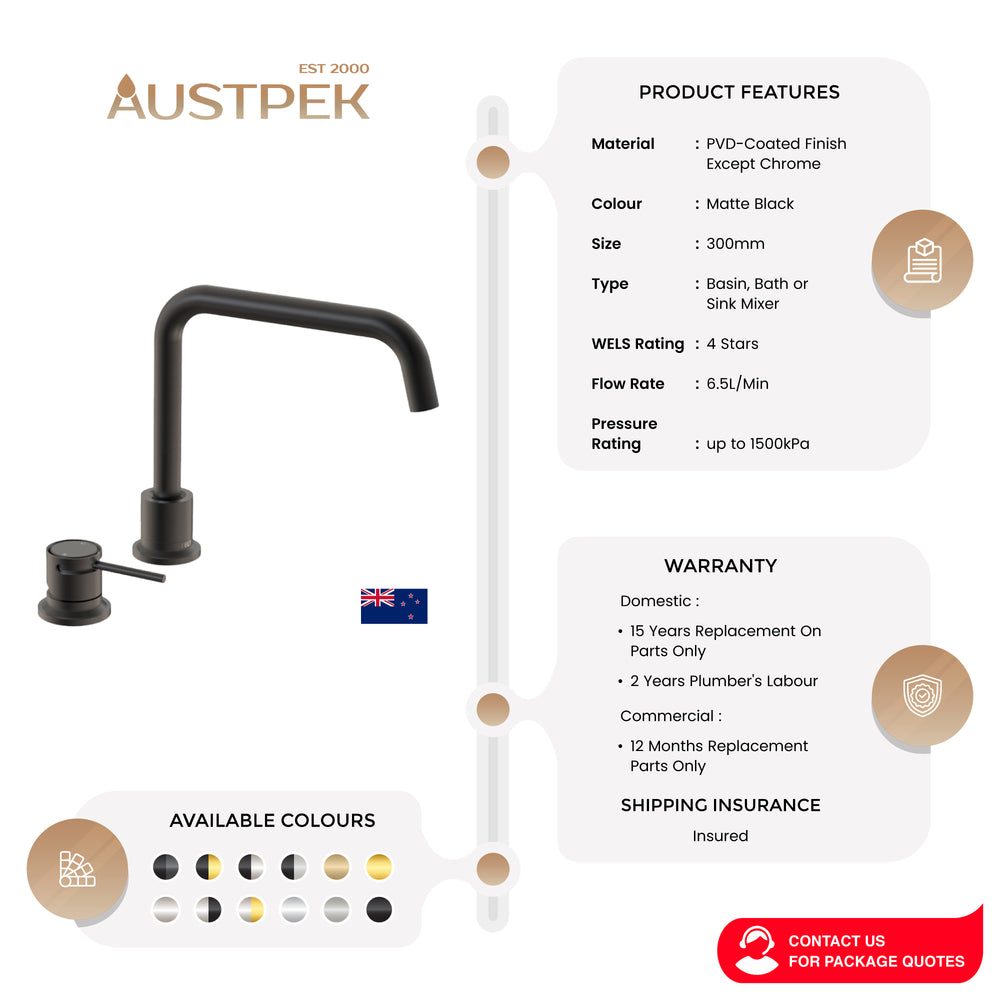 FELTON TATE DECK MOUNTED MIXER 300MM MATTE BLACK