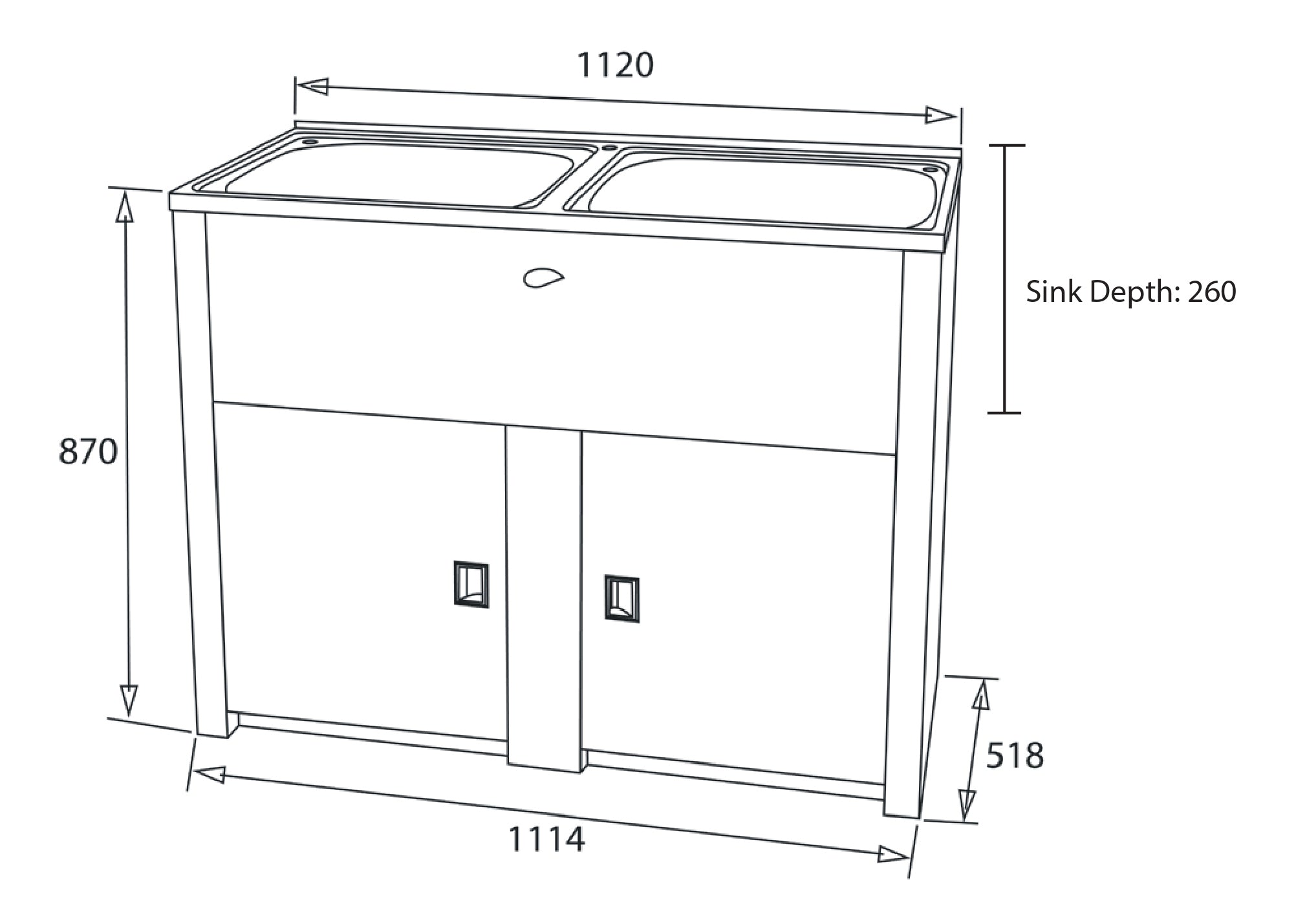 EVERHARD CLASSIC 45L + 45L STAINLESS STEEL TWIN LAUNDRY UNIT 1120MM WHITE