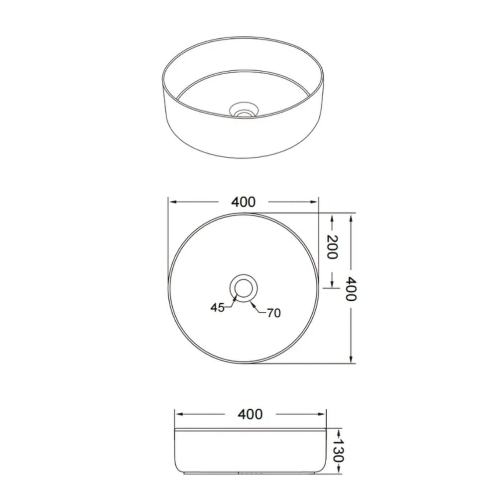 CLAYA ROUND ABOVE COUNTER BASIN GLOSS STONE MARBLE LOOK 400MM