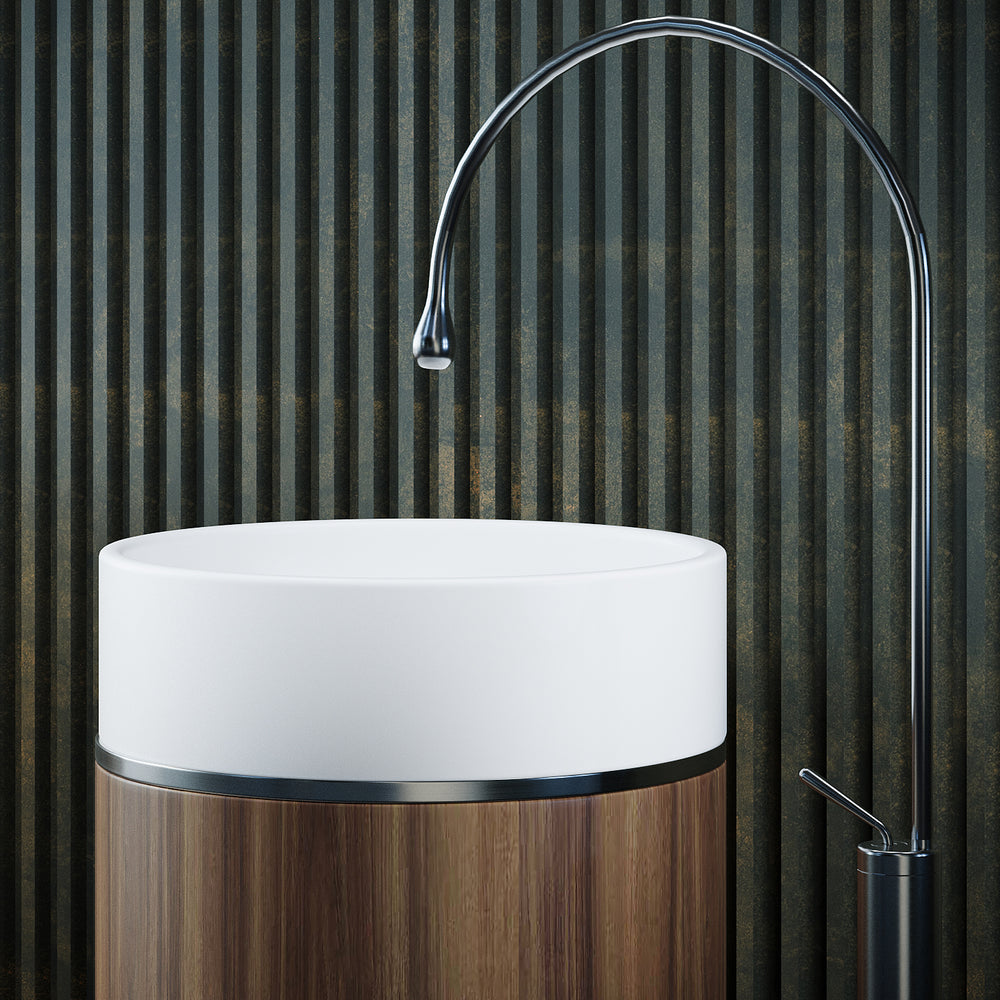 BELBAGNO TESORO FREESTANDING PEDESTAL BASIN BRUSHED GUN METAL 380MM X 850MM