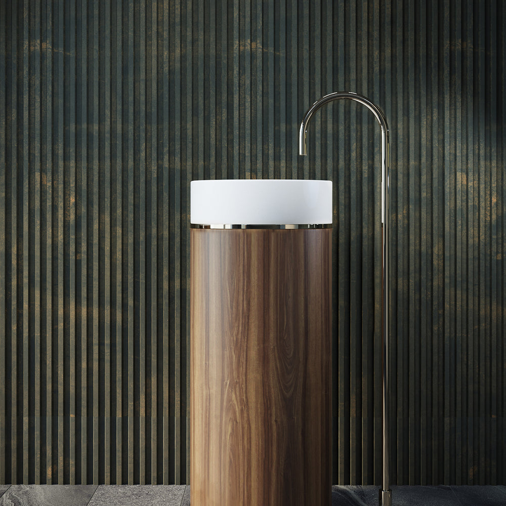 BELBAGNO TESORO FREESTANDING PEDESTAL BASIN BRUSHED NICKEL 380MM X 850MM