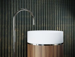 BELBAGNO TESORO FREESTANDING PEDESTAL BASIN BRUSHED NICKEL 380MM X 850MM