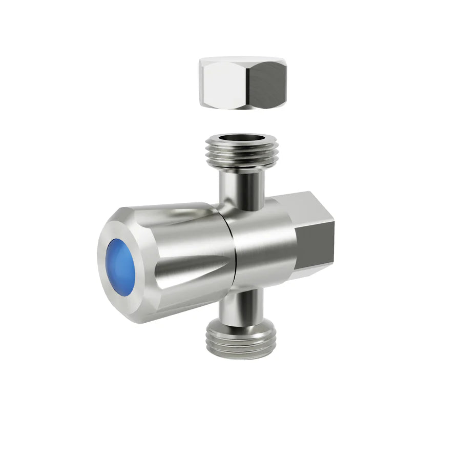 AMOZA THREE WAY STOP TAP WITH BRUSHED STAINLESS STEEL
