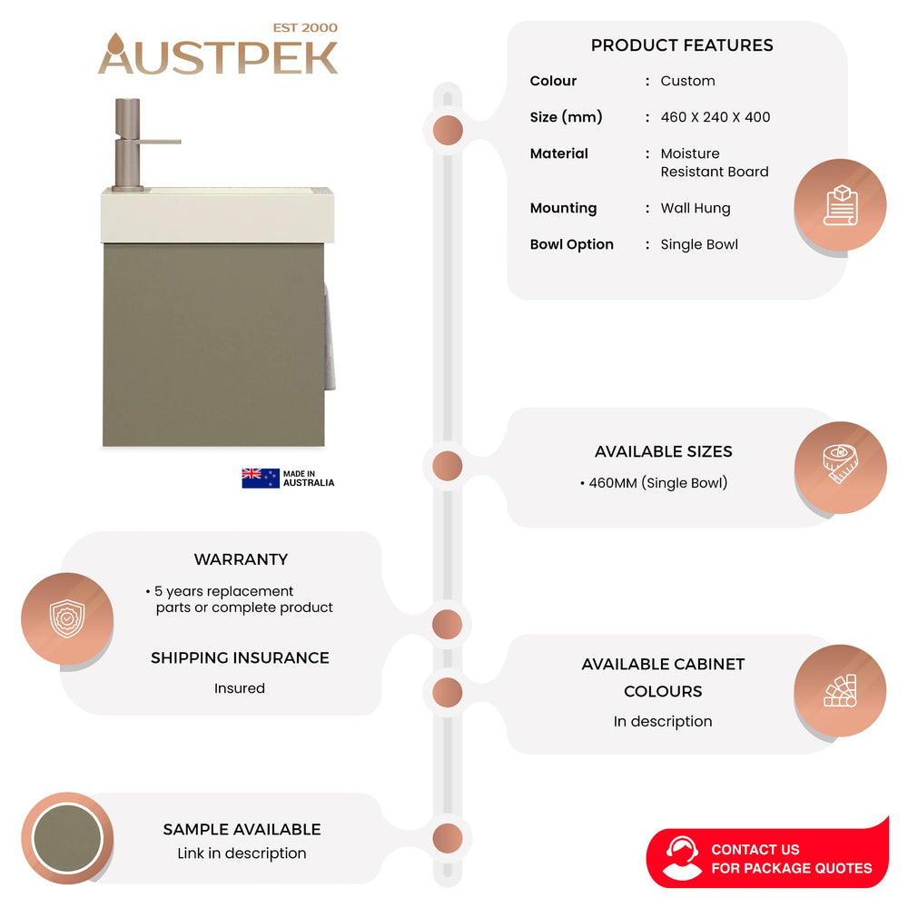 TIMBERLINE THEO 460MM SPACE SAVING SINGLE BOWL CUSTOM WALL HUNG VANITY