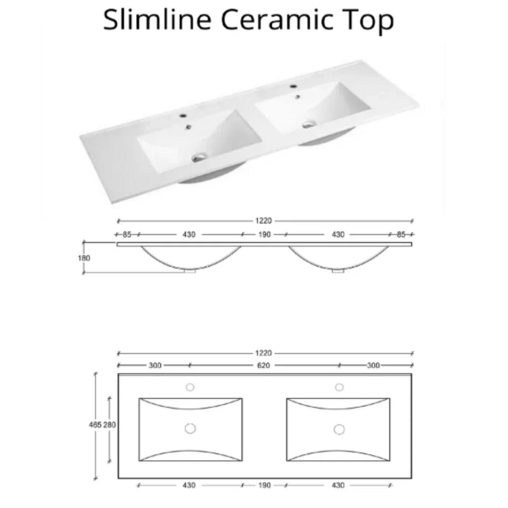 INFINITY THENA WHITE 1200MM DOUBLE BOWL WALL HUNG VANITY