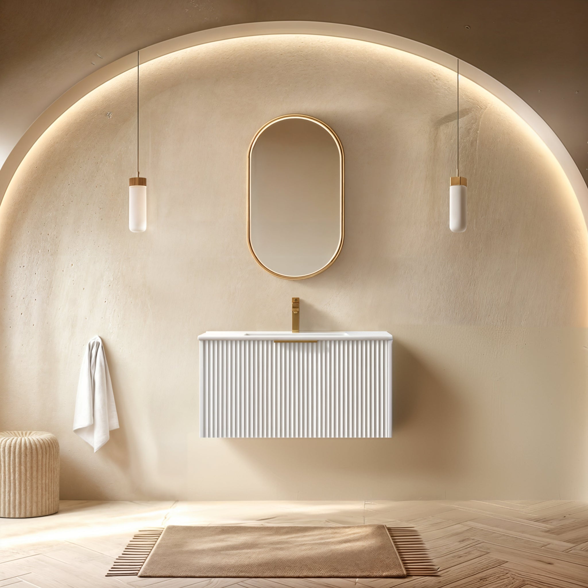 INFINITY THENA WHITE 900MM SINGLE BOWL WALL HUNG VANITY