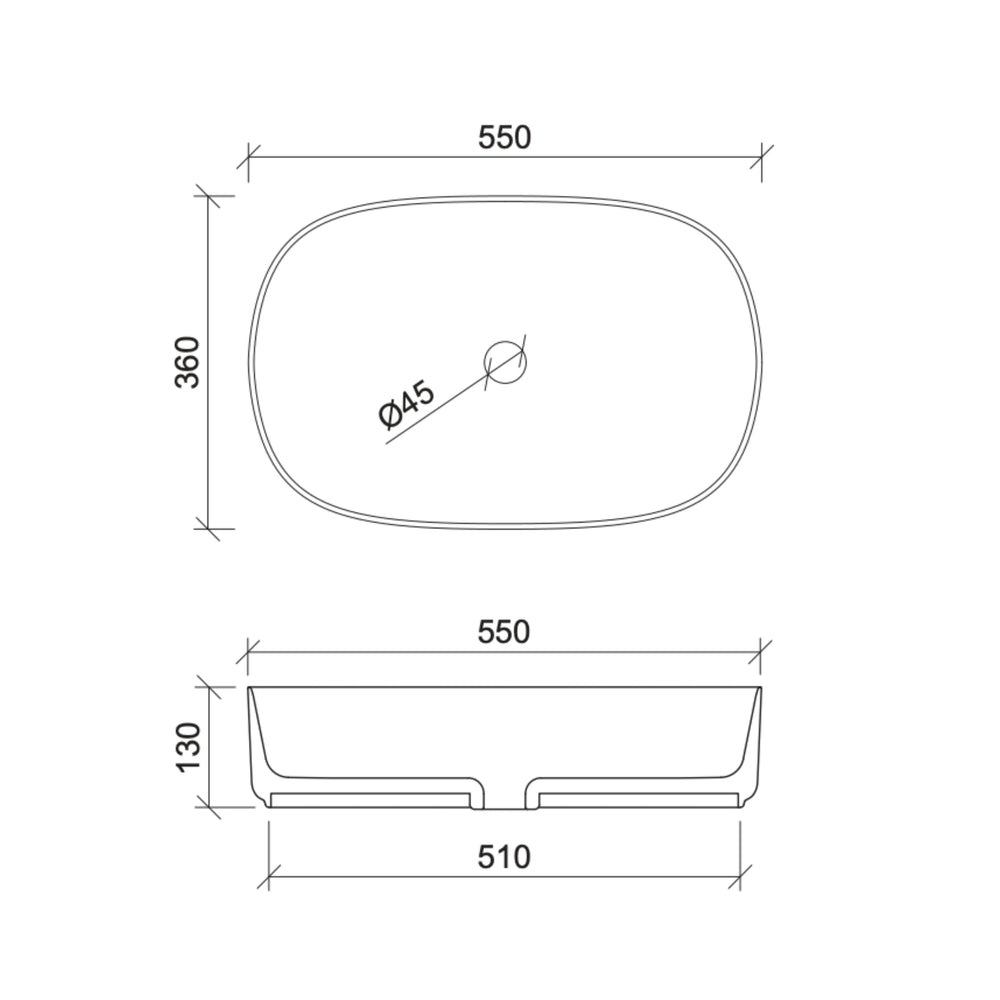 TIMBERLINE MYRTLE ABOVE COUNTER BASIN GLOSS WHITE 550MM