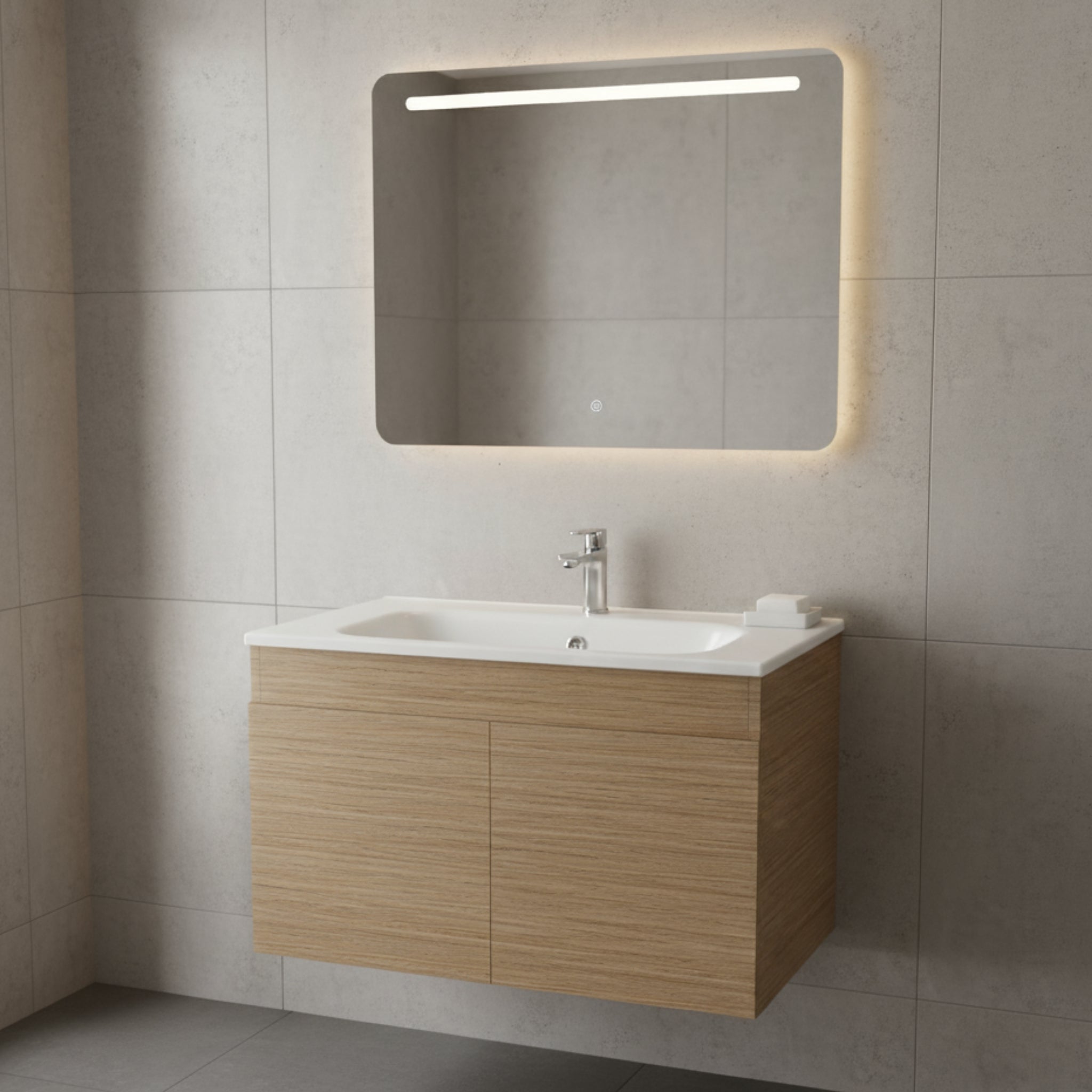 TIMBERLINE ROCKFORD PRIME OAK WOODMATT 750MM SINGLE BOWL WALL HUNG VANITY