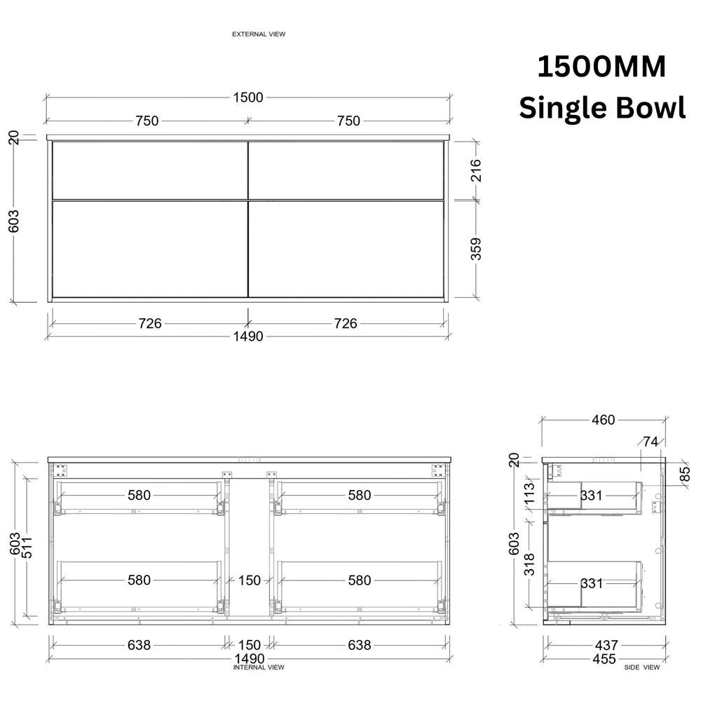 TIMBERLINE SAVOY CUSTOM WALL HUNG VANITY (ALL SIZING)