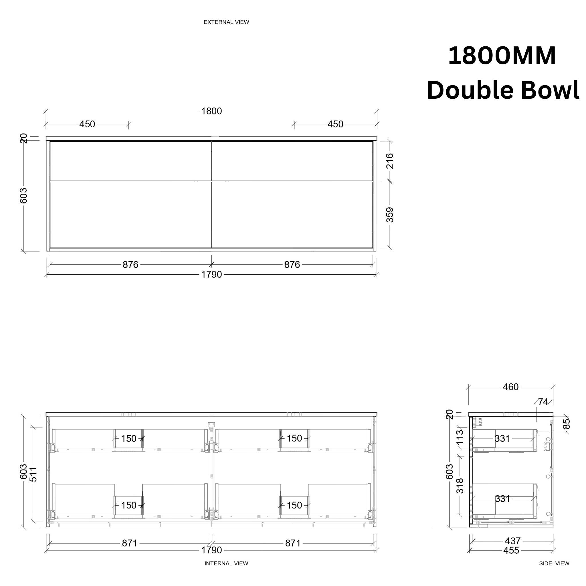 TIMBERLINE SAVOY CUSTOM WALL HUNG VANITY (ALL SIZING)