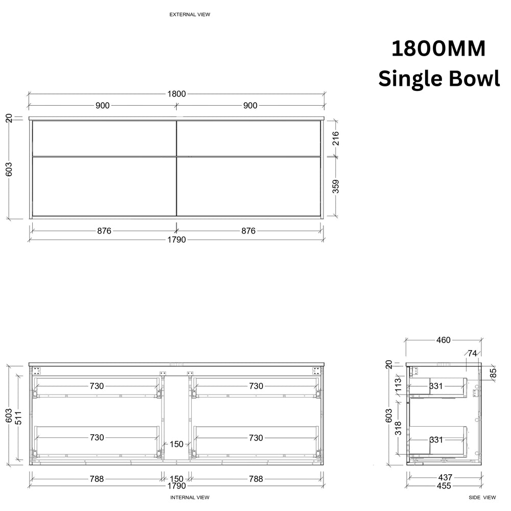 TIMBERLINE SAVOY CUSTOM WALL HUNG VANITY (ALL SIZING)