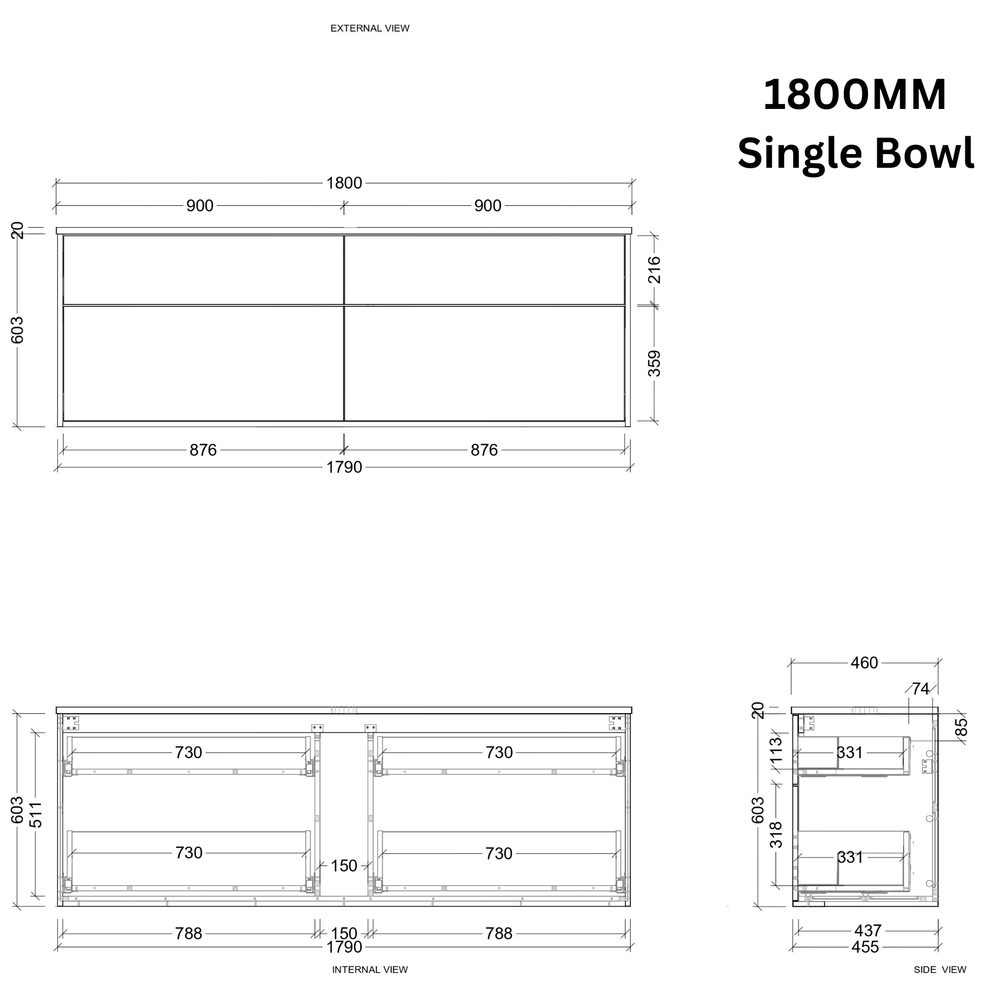 TIMBERLINE SAVOY CUSTOM WALL HUNG VANITY (ALL SIZING)