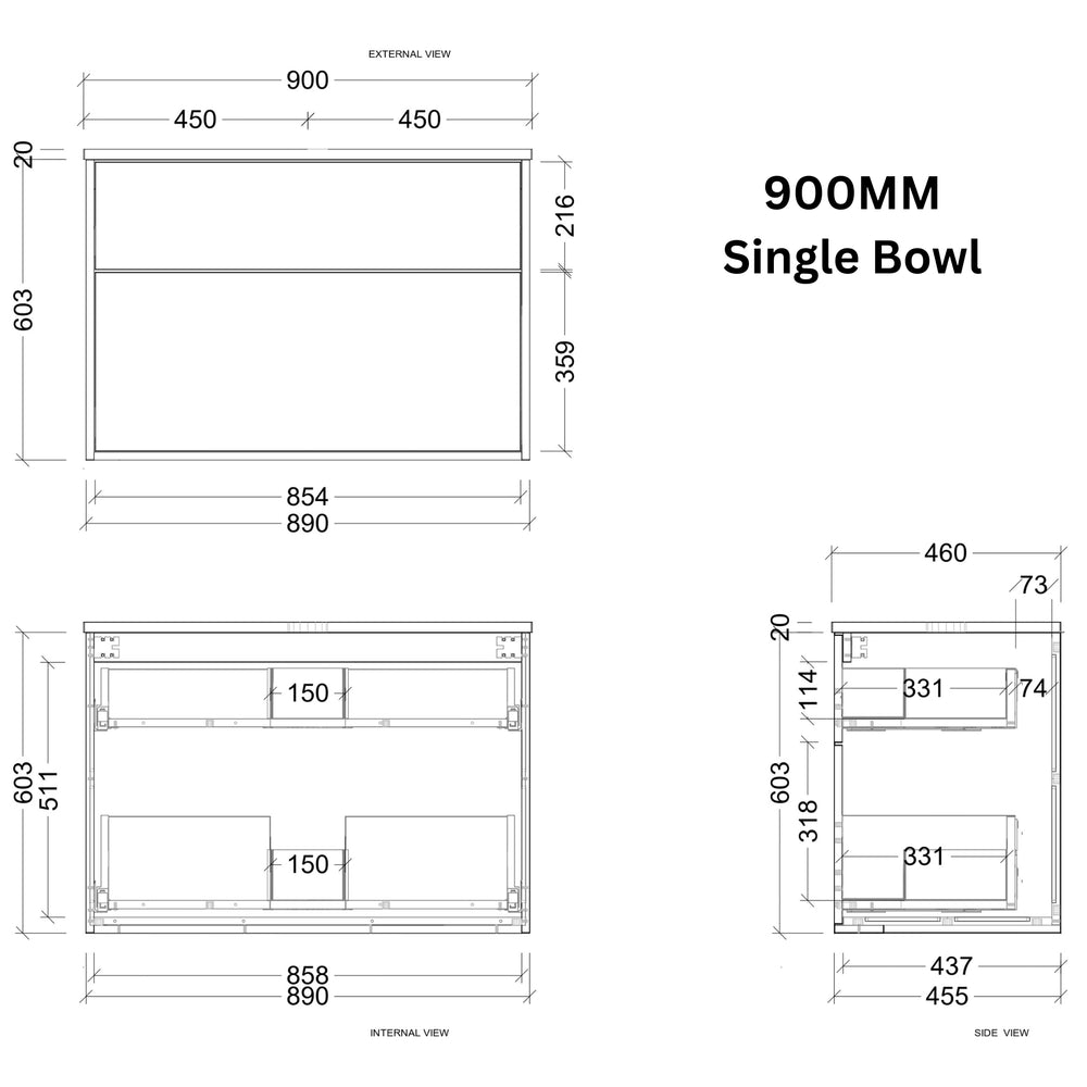 TIMBERLINE SAVOY CUSTOM WALL HUNG VANITY (ALL SIZING)
