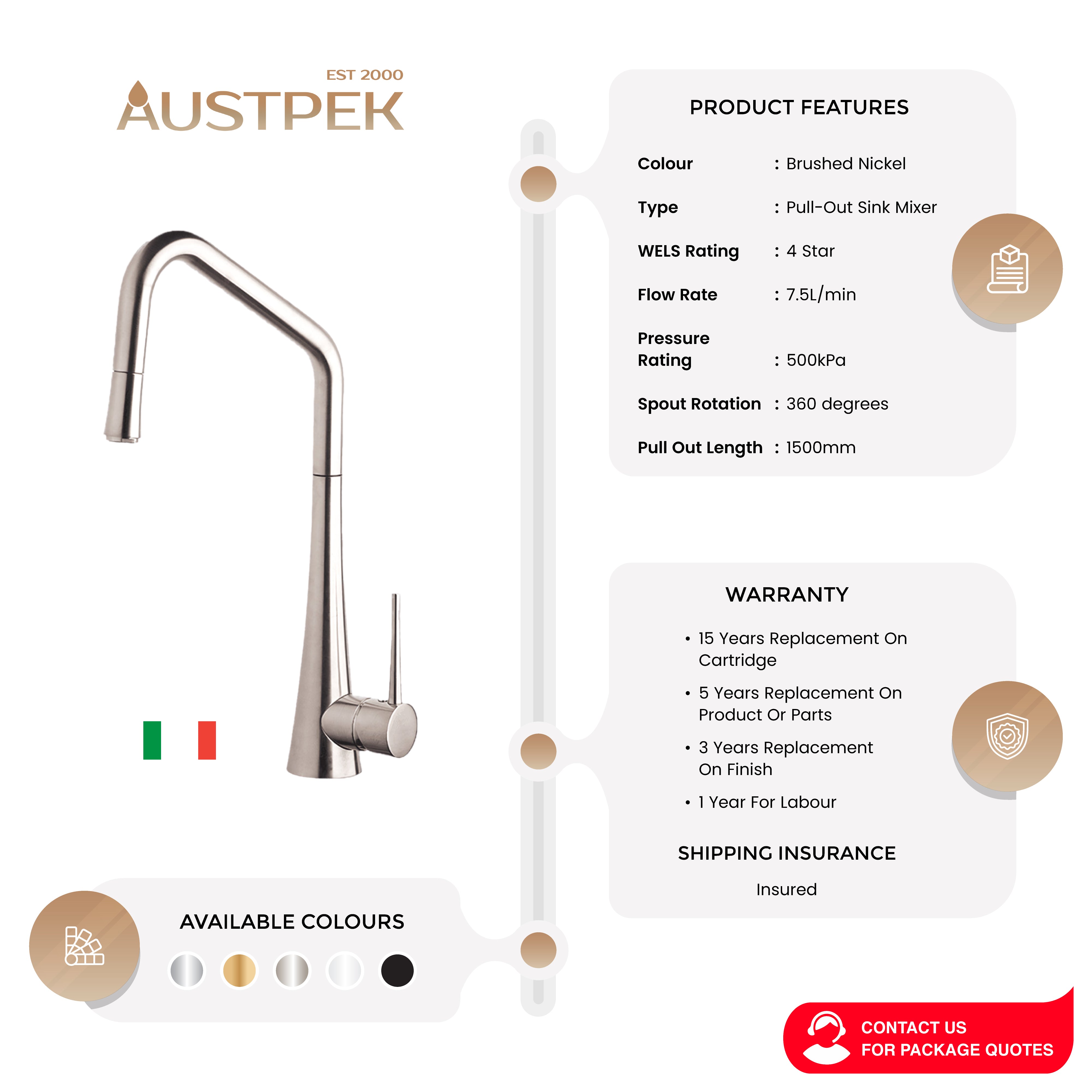 ARMANDO VICARIO TINK-D PULL-OUT SINK MIXER BRUSHED NICKEL