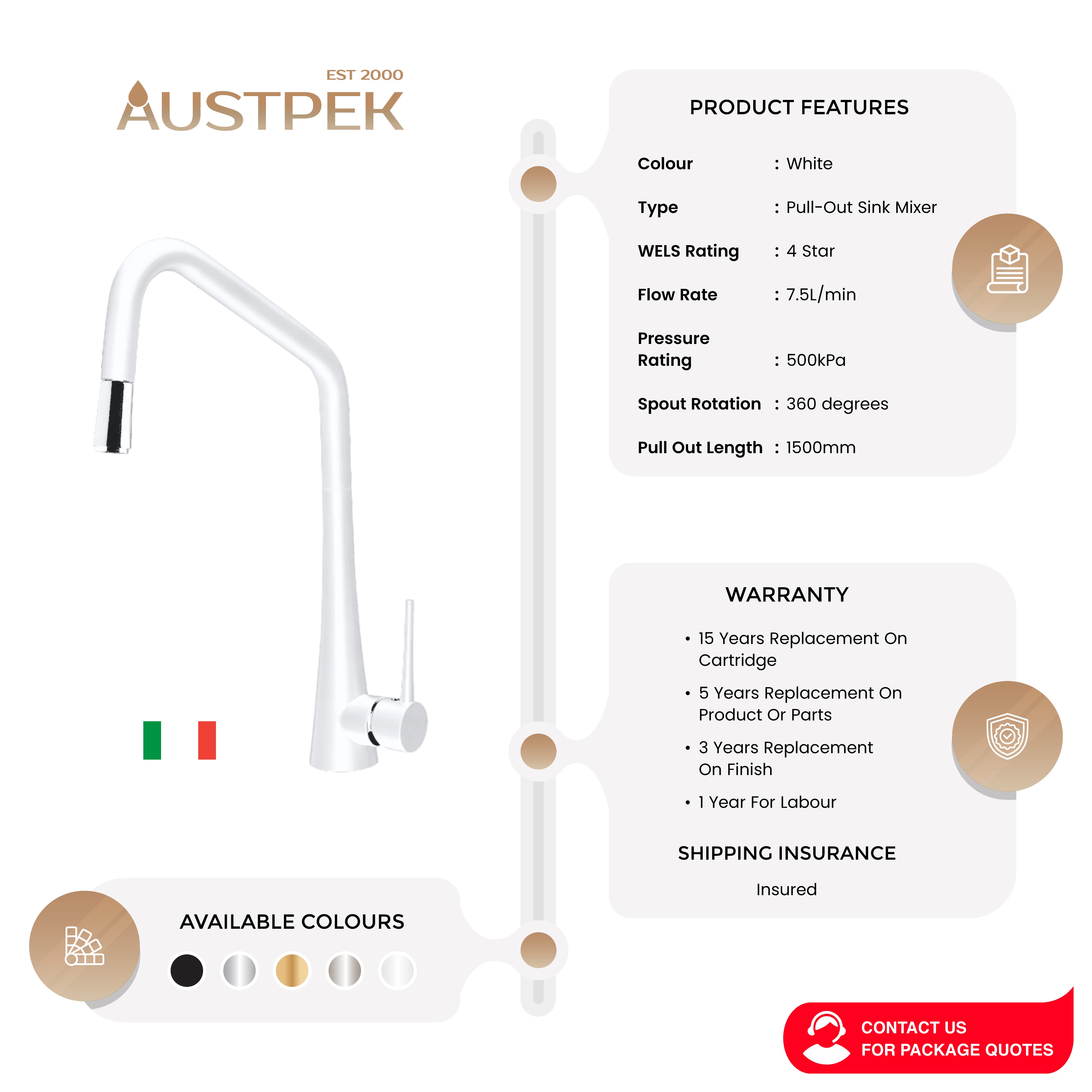 ARMANDO VICARIO TINK-D PULL-OUT SINK MIXER WHITE