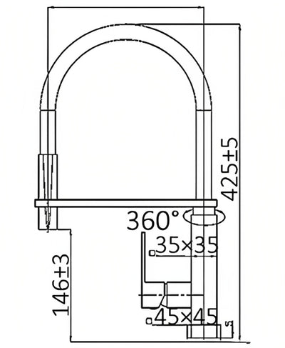 INSPIRE PULL OUT KITCHEN MIXER 425MM CHROME AND BLACK