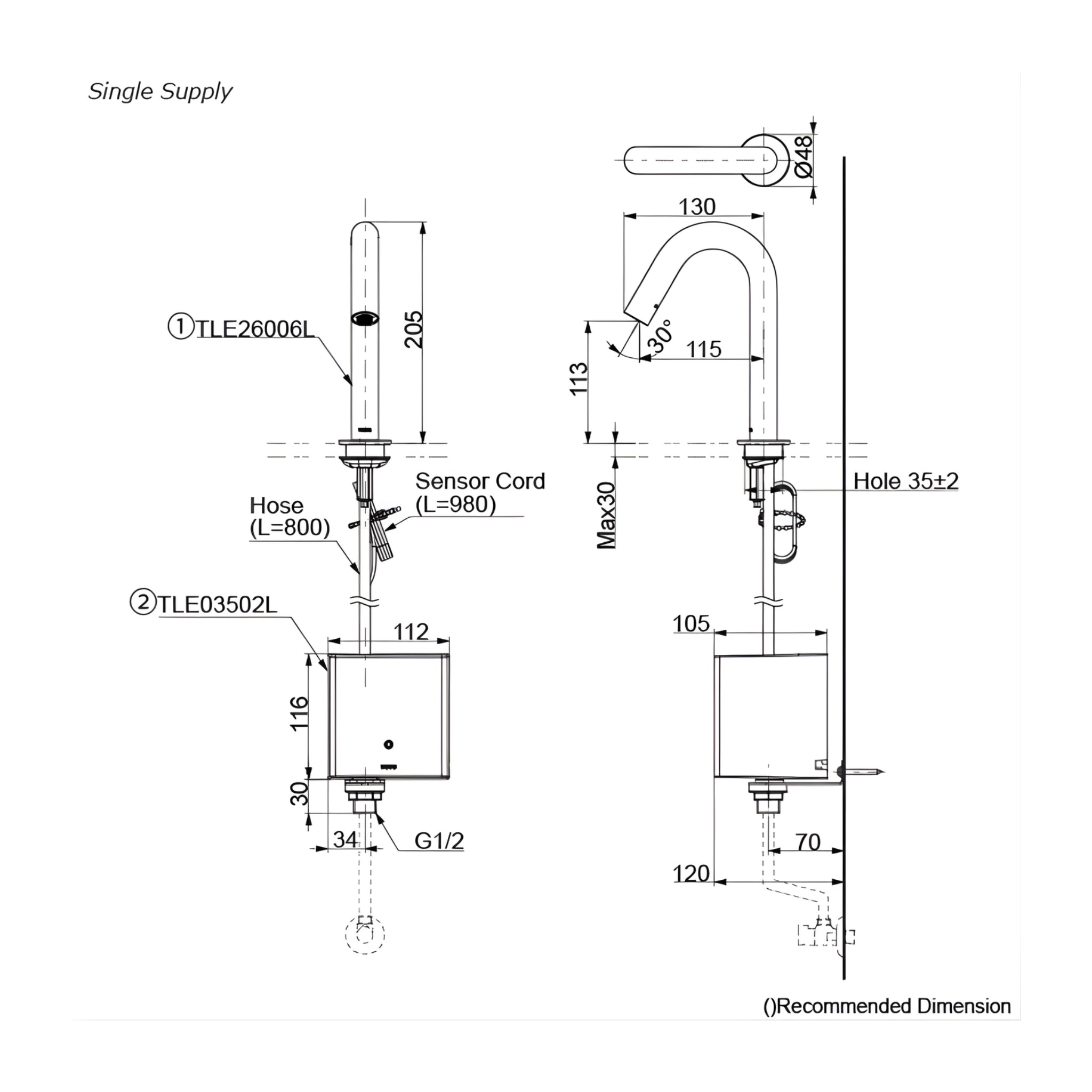 TOTO TOUCHLESS DECK MOUNTED BASIN MIXER 205MM CHROME