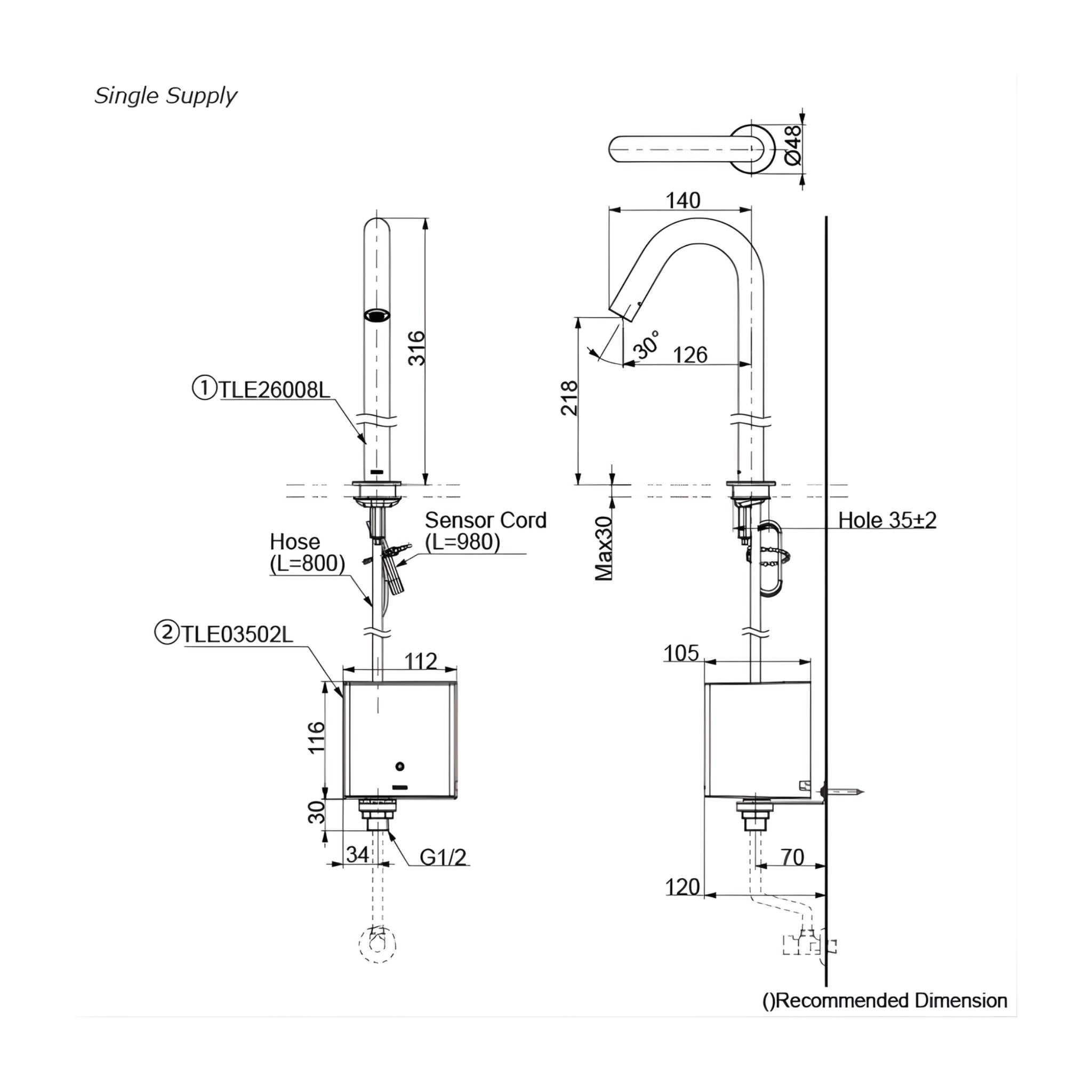 TOTO TOUCHLESS DECK MOUNTED TALL BASIN MIXER 316MM CHROME