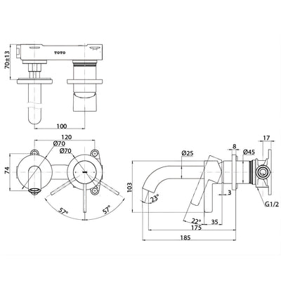TOTO GF SHORT SPOUT WALL BASIN MIXER CHROME