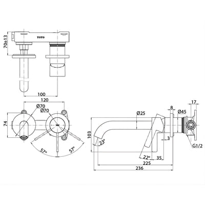 TOTO GF LONG SPOUT WALL BASIN MIXER CHROME