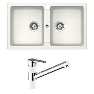 SCHOCK TYPOS DOUBLE BOWL KITCHEN SINK WITH PULL OUT KITCHEN MIXER ALPINA 860MM