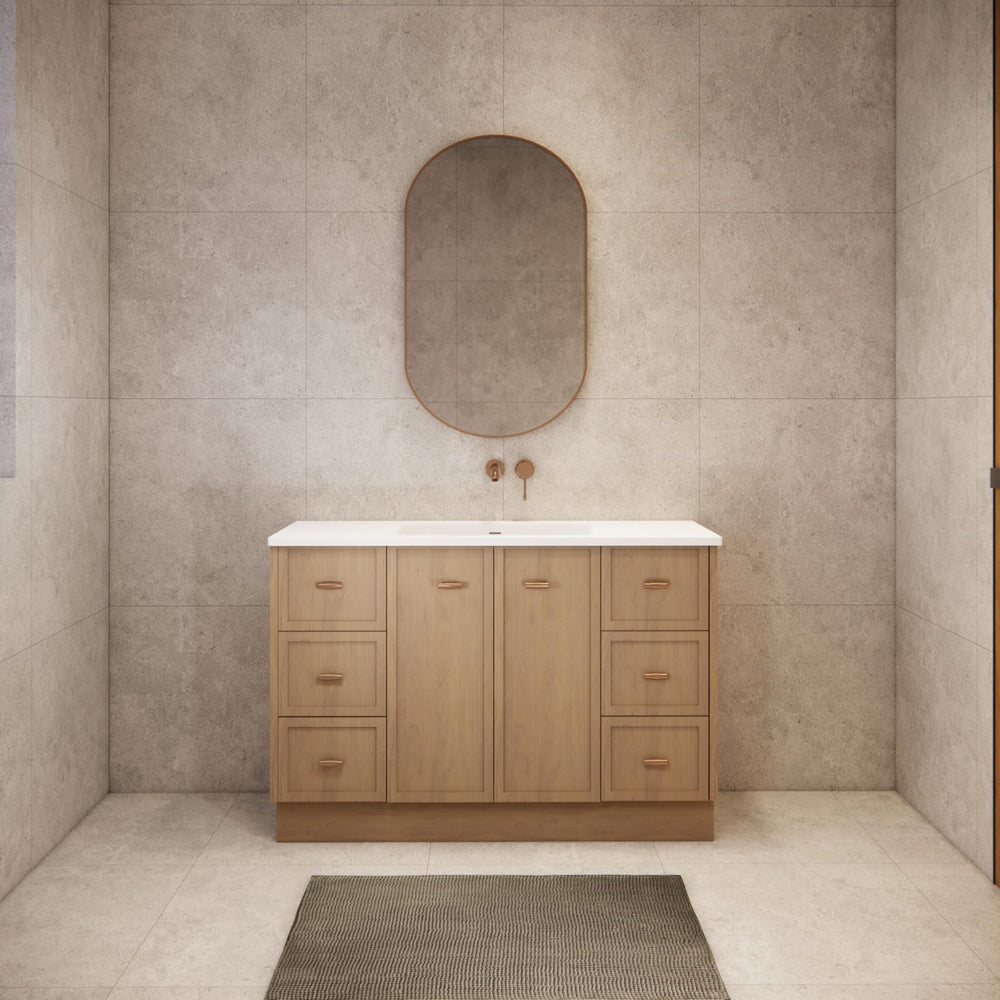 RIVA TOFINO COASTAL OAK 1200MM SINGLE BOWL FLOOR STANDING VANITY WITH KICKBOARD