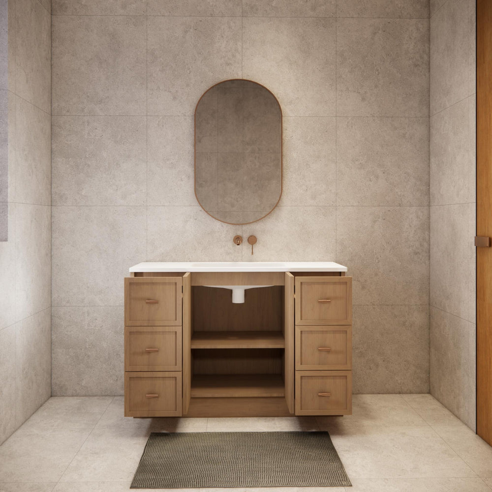 RIVA TOFINO COASTAL OAK 1200MM SINGLE BOWL FLOOR STANDING VANITY WITH KICKBOARD