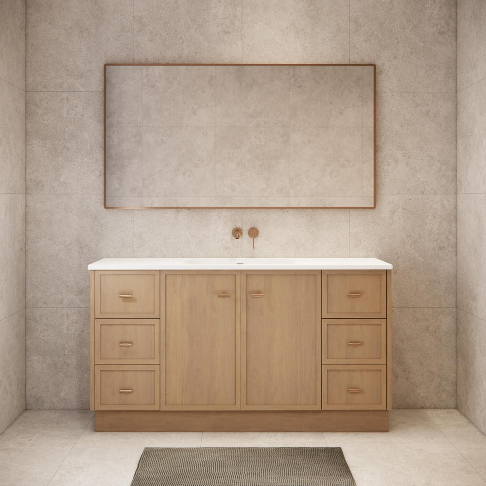 RIVA TOFINO COASTAL OAK 1500MM SINGLE BOWL FLOOR STANDING VANITY WITH KICKBOARD
