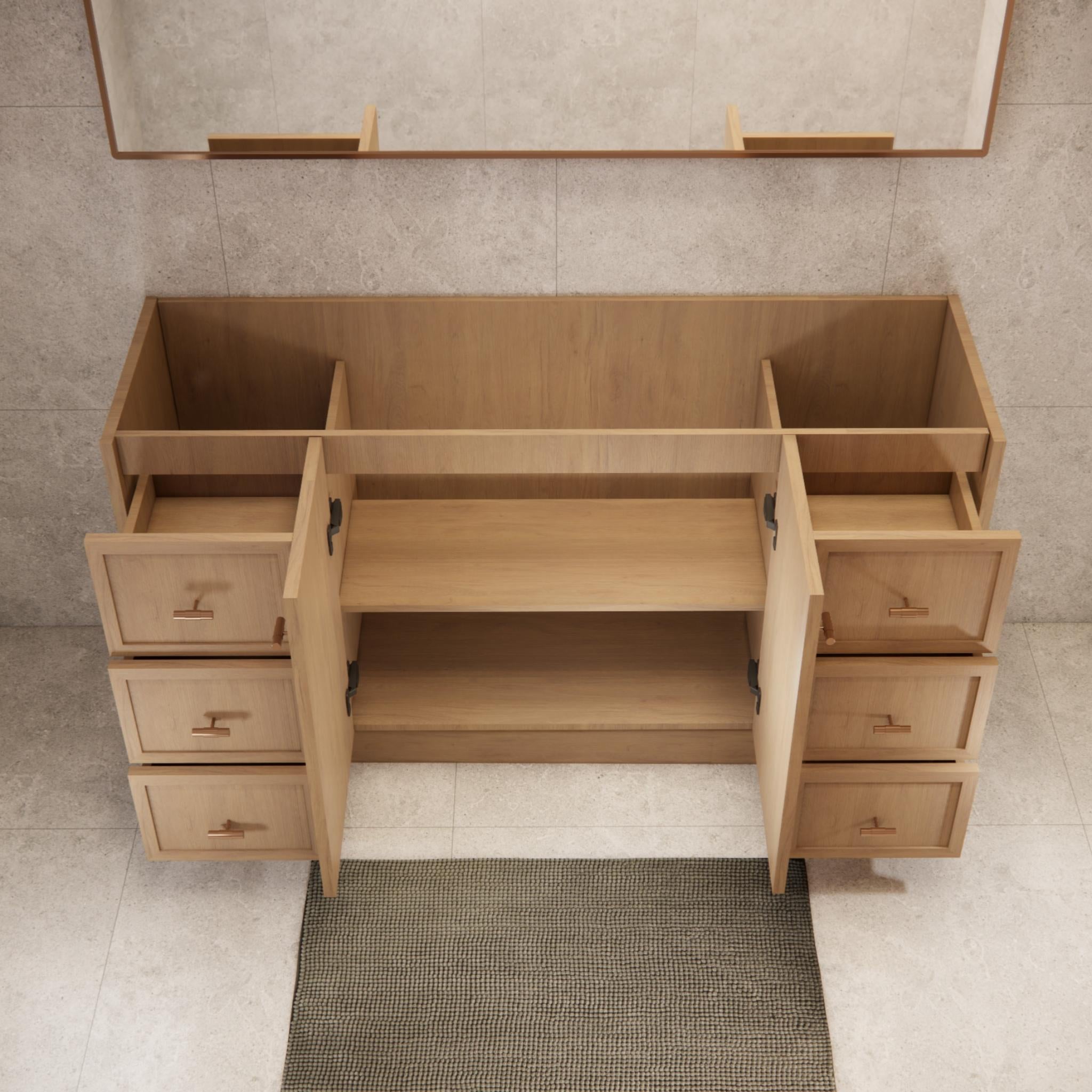RIVA TOFINO COASTAL OAK 1500MM DOUBLE BOWL FLOOR STANDING VANITY WITH KICKBOARD