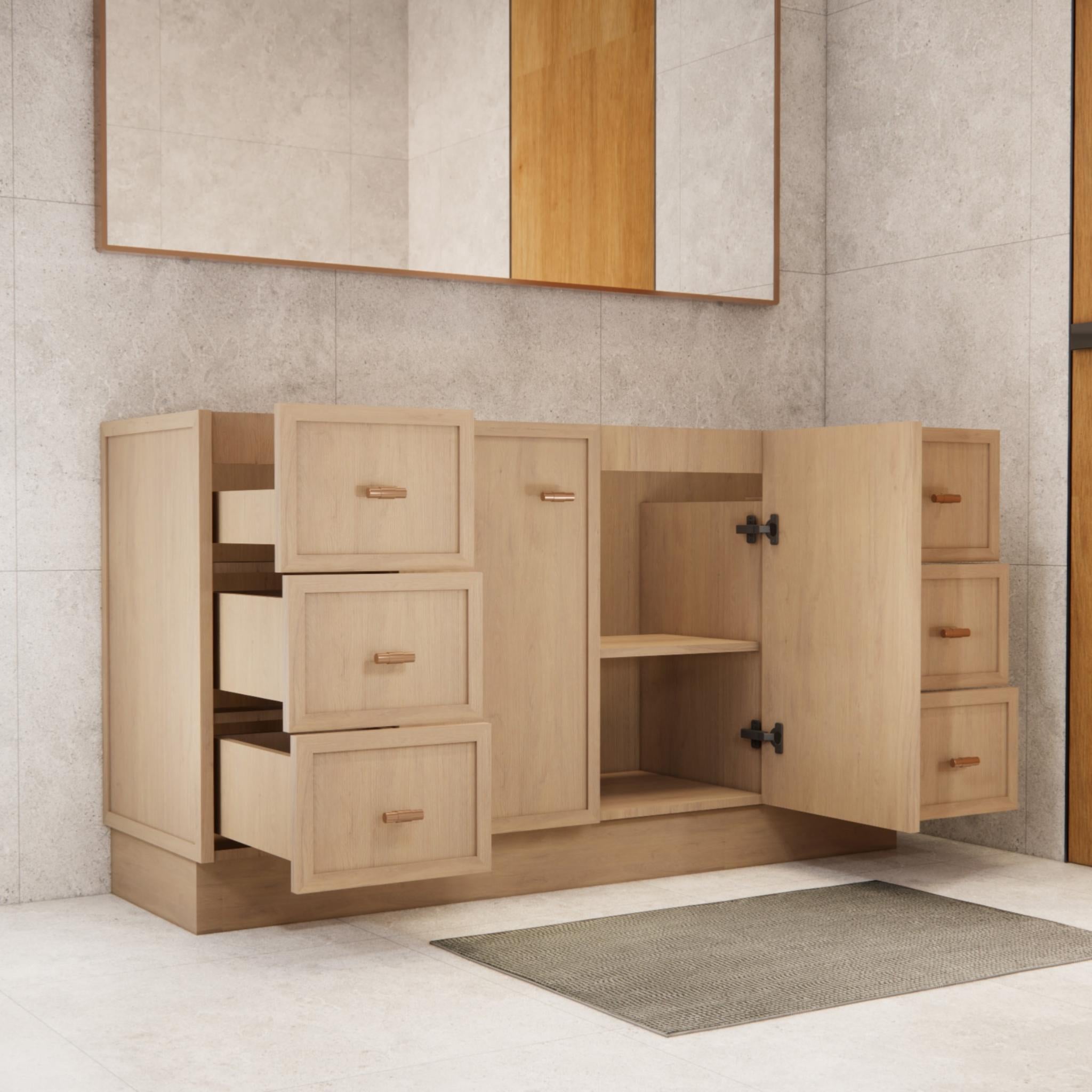 RIVA TOFINO COASTAL OAK 1500MM DOUBLE BOWL FLOOR STANDING VANITY WITH KICKBOARD