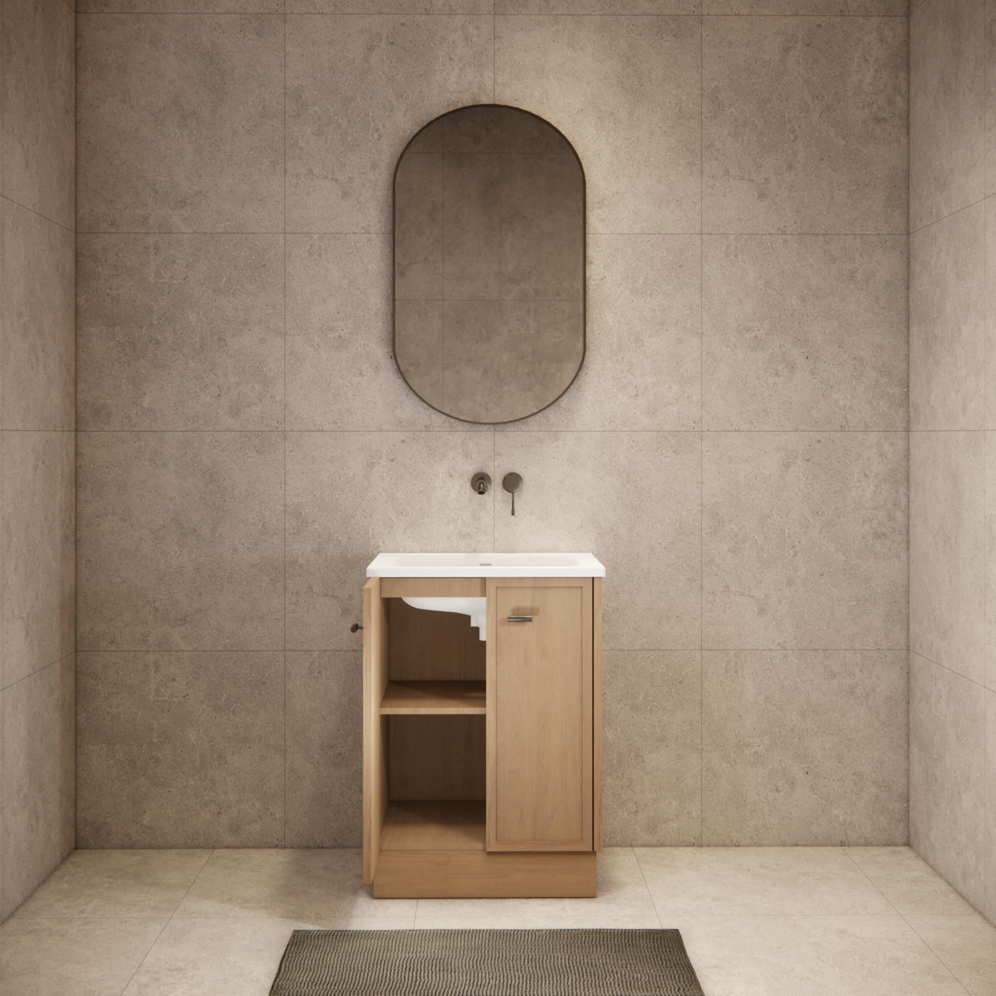 RIVA TOFINO COASTAL OAK 600MM SINGLE BOWL FLOOR STANDING VANITY WITH KICKBOARD