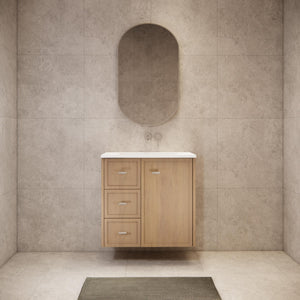 RIVA TOFINO COASTAL OAK 750MM SINGLE BOWL WALL HUNG VANITY (AVAILABLE IN LEFT HAND DRAWER AND RIGHT HAND DRAWER)