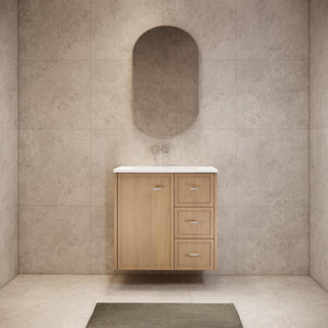 RIVA TOFINO COASTAL OAK 750MM SINGLE BOWL WALL HUNG VANITY (AVAILABLE IN LEFT HAND DRAWER AND RIGHT HAND DRAWER)
