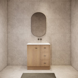 RIVA TOFINO COASTAL OAK 750MM SINGLE BOWL FLOOR STANDING VANITY WITH KICKBOARD (AVAILABLE IN LEFT HAND DRAWER AND RIGHT HAND DRAWER)