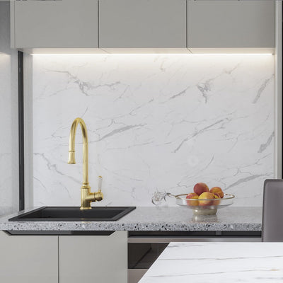 LINSOL TOMMY PULL DOWN SINK MIXER 430MM BRUSHED BRASS AND WHITE