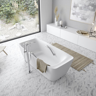 TOTO GALALATO MARBLE RECTANGULAR FREESTANDING BATHTUB WITH HANDGRIP MATTE WHITE 1700MM