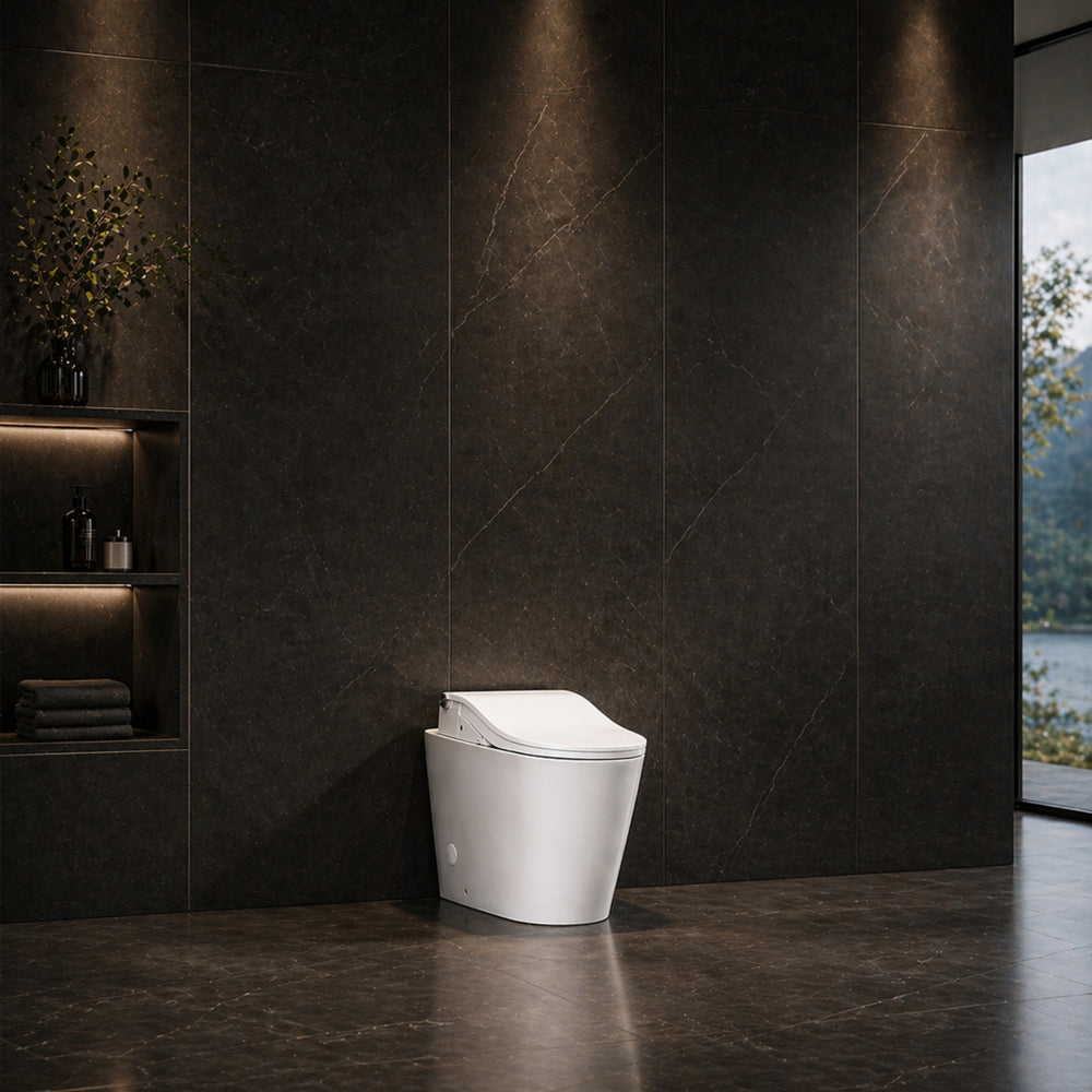 TOTO RW WASHLET W/ REMOTE CONTROL AND B&H DARA WALL FACED TOILET PACKAGE D-SHAPE GLOSS WHITE