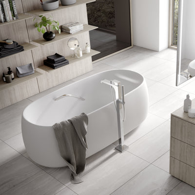 TOTO GALALATO MARBLE OVAL FREESTANDING BATHTUB WITH HANDGRIP MATTE WHITE 1695MM