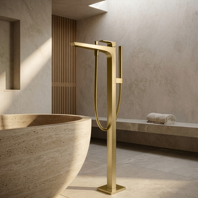 TOTO GE FREESTANDING BATH MIXER WITH HAND SHOWER BRUSHED FRENCH GOLD