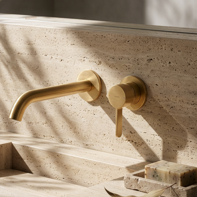 TOTO GF LONG SPOUT WALL BASIN MIXER BRUSHED FRENCH GOLD