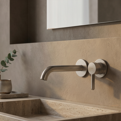 TOTO GF LONG SPOUT WALL BASIN MIXER BRUSHED NICKEL