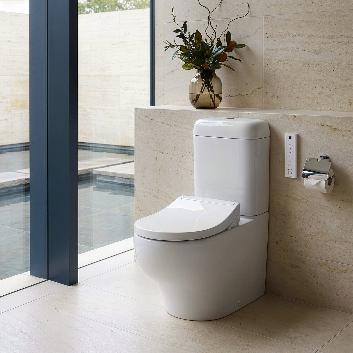 TOTO HAYON CLOSE COUPLED TOILET AND S5 WASHLET W/ REMOTE CONTROL PACKAGE (D-SHAPED) GLOSS WHITE